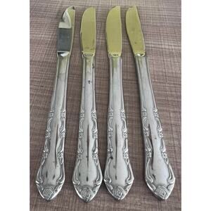 Vintage Rose Floral Stainless Knife Set of 4 Flatware Replacements Shabby Chic